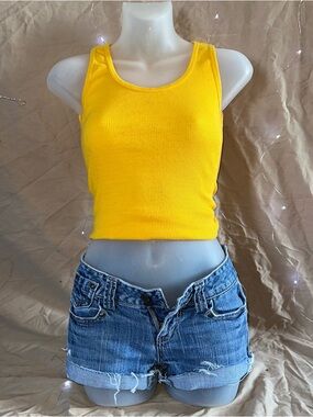Steinwurtzel Tank Top muscle shirt Yellow White Beater Sz S Made In USA 70's Vtg